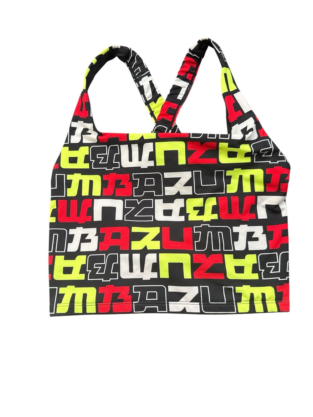Zumba Women’s Graphic Crop Tank Top - Black with Red & Yellow Accent